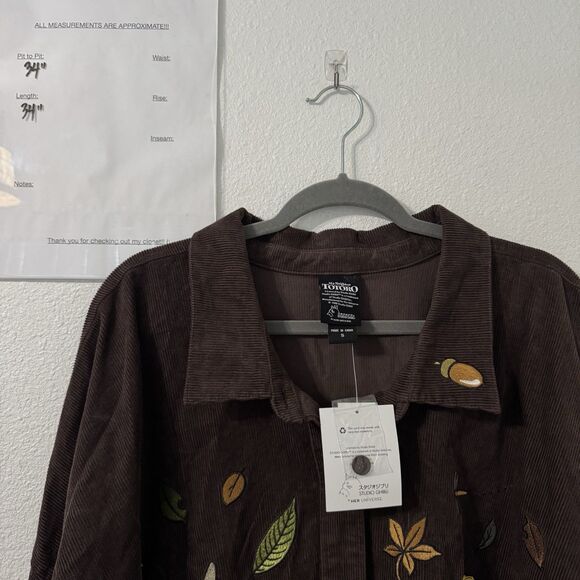 Studio Ghibli My Neighbor‎ Totoro Forest Embroidered Overshirt 5X Brown Anime - Picture 6 of 6